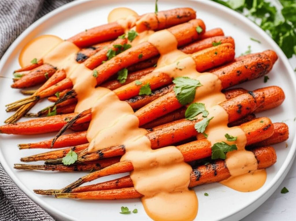 Grilled Carrots with Creamy Sriracha Sauce